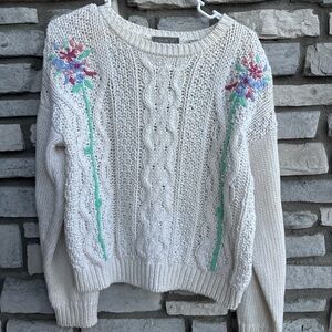 Jordache Cream Floral Embroidered Sweater